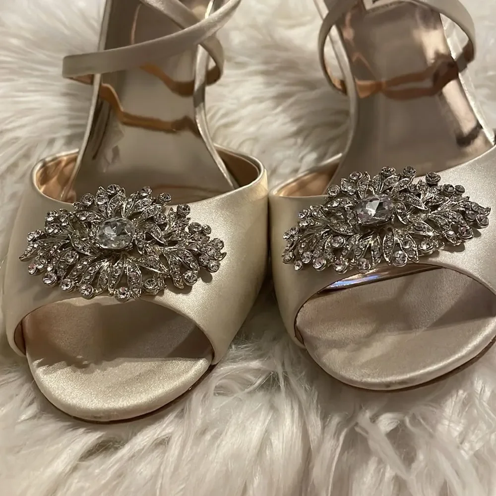 Badgley Mischka Cream Abigail Evening Wedge Sandals